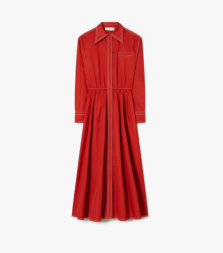Tory Burch designer dresses Cotton Poplin Eleanor Dress in Ruby Rust front