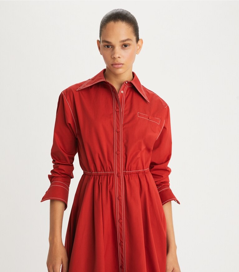 Tory Burch designer dresses Cotton Poplin Eleanor Dress in Ruby Rust front