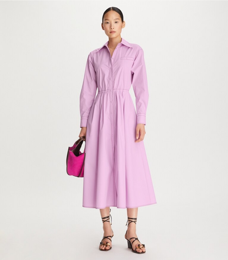 Tory Burch designer dresses Cotton Poplin Eleanor Dress in Mallow Pink front