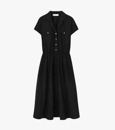 Tory Burch designer ドレス コットンポプリン ミディ シャツドレス in Black / GOLD front