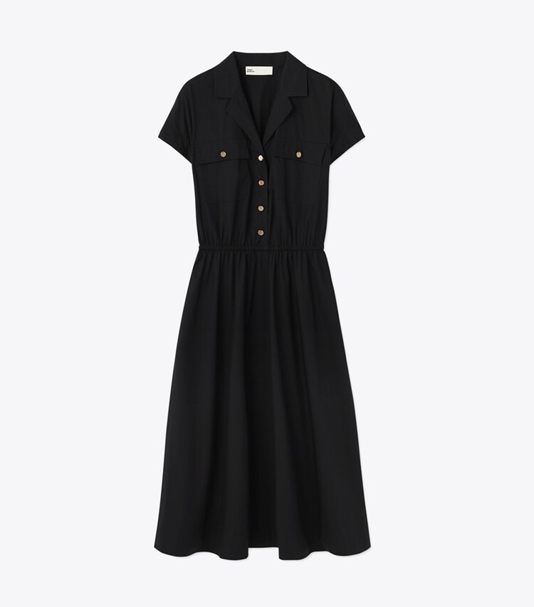 Tory Burch designer ドレス コットンポプリン ミディ シャツドレス in Black / GOLD front