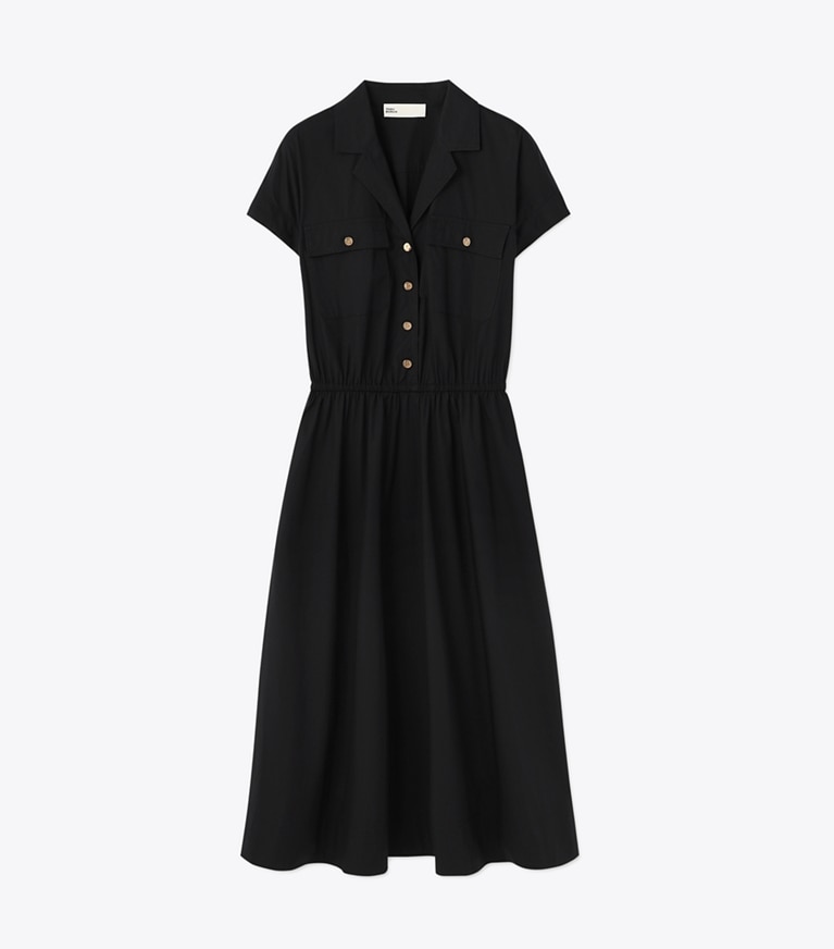 Tory Burch designer ドレス コットンポプリン ミディ シャツドレス in Black / GOLD front