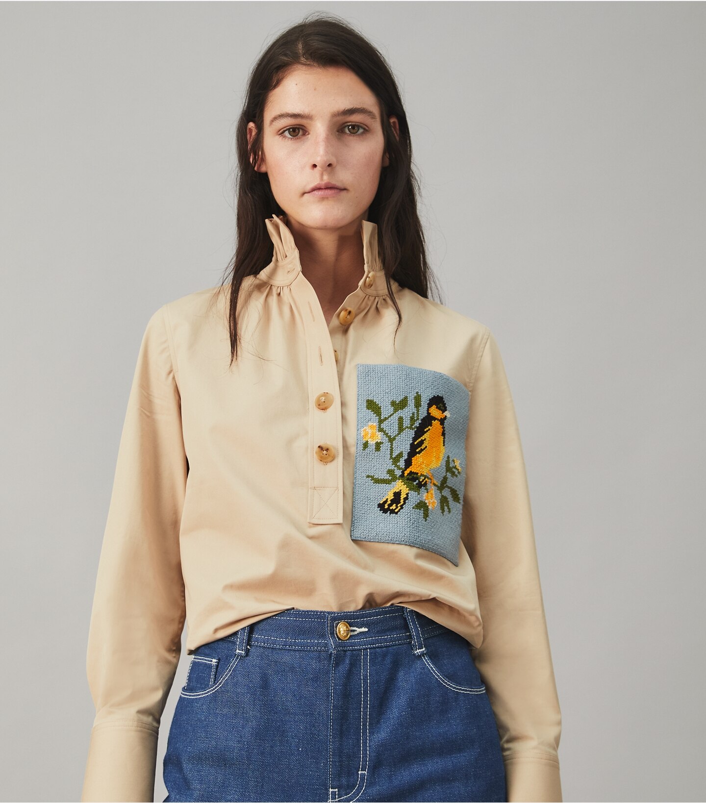 Cotton Poplin Needlepoint Shirt