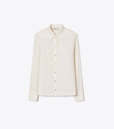Tory Burch designer tops Cotton Poplin Shirt in Ivory / Ivory front