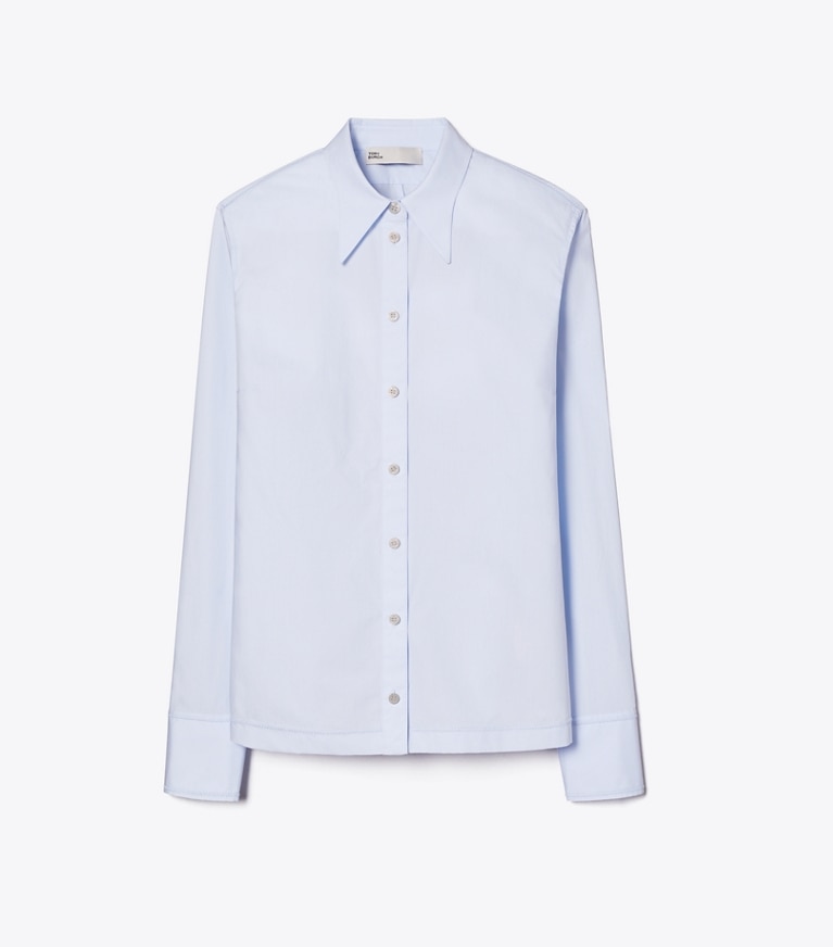 Tory Burch designer tops Cotton Poplin Shirt in Crisp Blue front