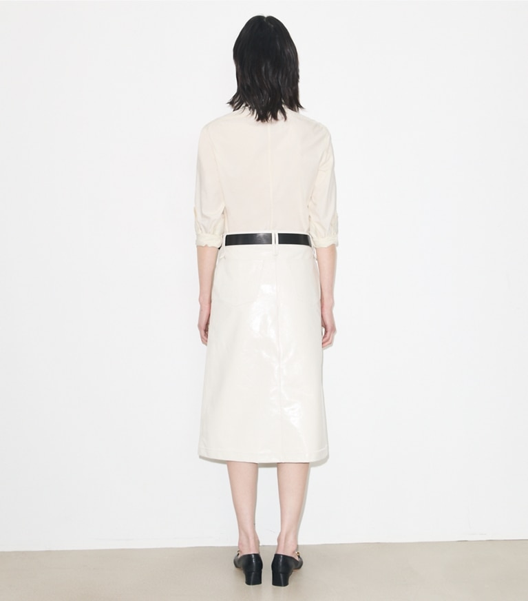 Tory Burch designer tops Cotton Poplin Shirt in Ivory / Ivory on model back