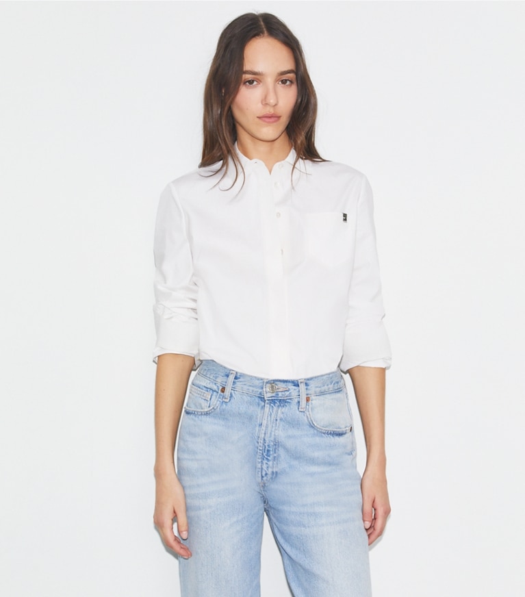 Tory Burch designer tops Cotton Poplin Shirt in White front