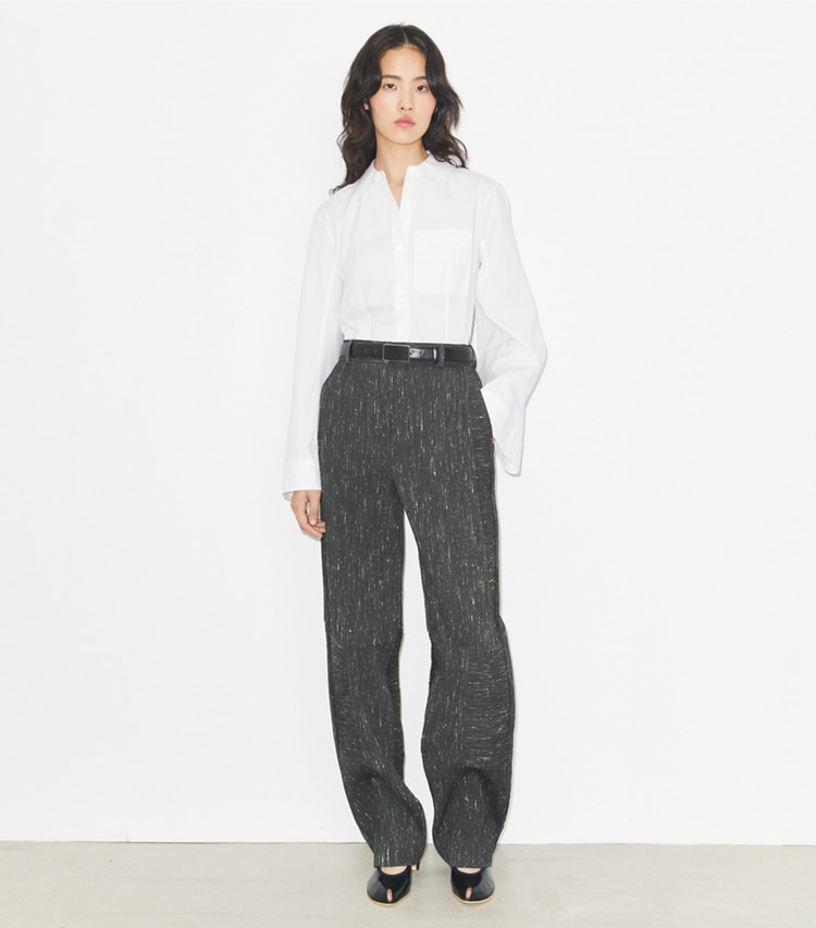 Tory Burch designer tops Cotton Poplin Shirt in White on model front