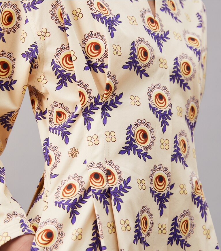 Tory Burch designer dresses Cotton Poplin Shirtdress in FRENCH CREAM MODERNIST BLOOM front