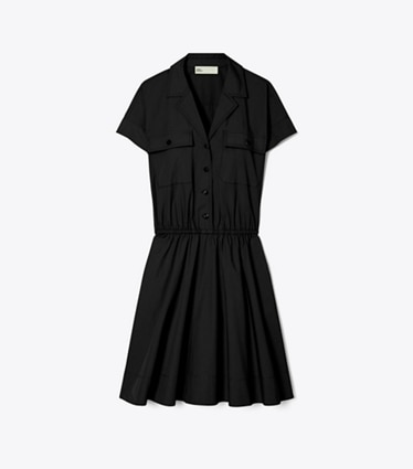 Tory Burch designer dresses Cotton Poplin Shirtdress in Black front