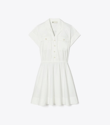 Tory Burch designer dresses Cotton Poplin Shirtdress in White front