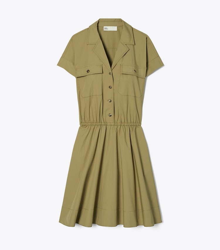 Tory Burch designer dresses Cotton Poplin Shirtdress in Stone Moss front