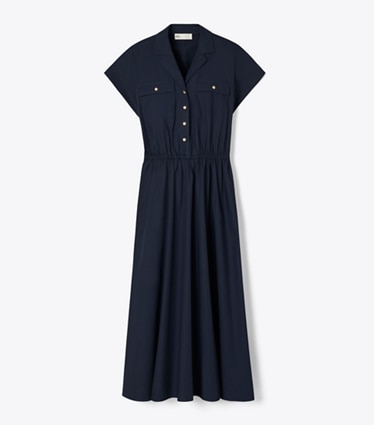 Tory Burch designer dresses Cotton Poplin Shirtdress in Medium Navy front