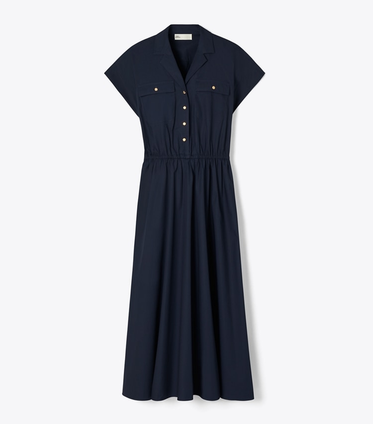 Tory Burch designer dresses Cotton Poplin Shirtdress in Medium Navy front