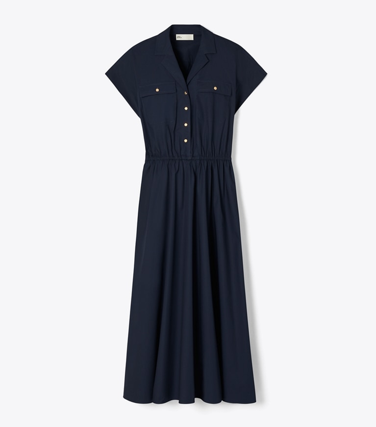 Tory Burch designer dresses Cotton Poplin Shirtdress in Medium Navy front