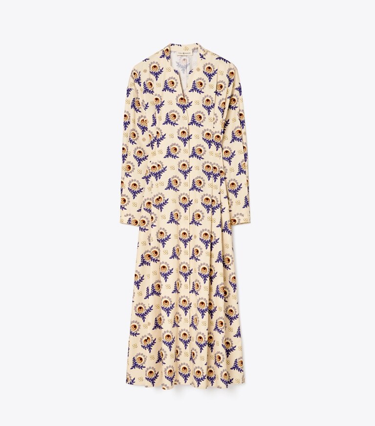 Tory Burch designer dresses Cotton Poplin Shirtdress in FRENCH CREAM MODERNIST BLOOM front