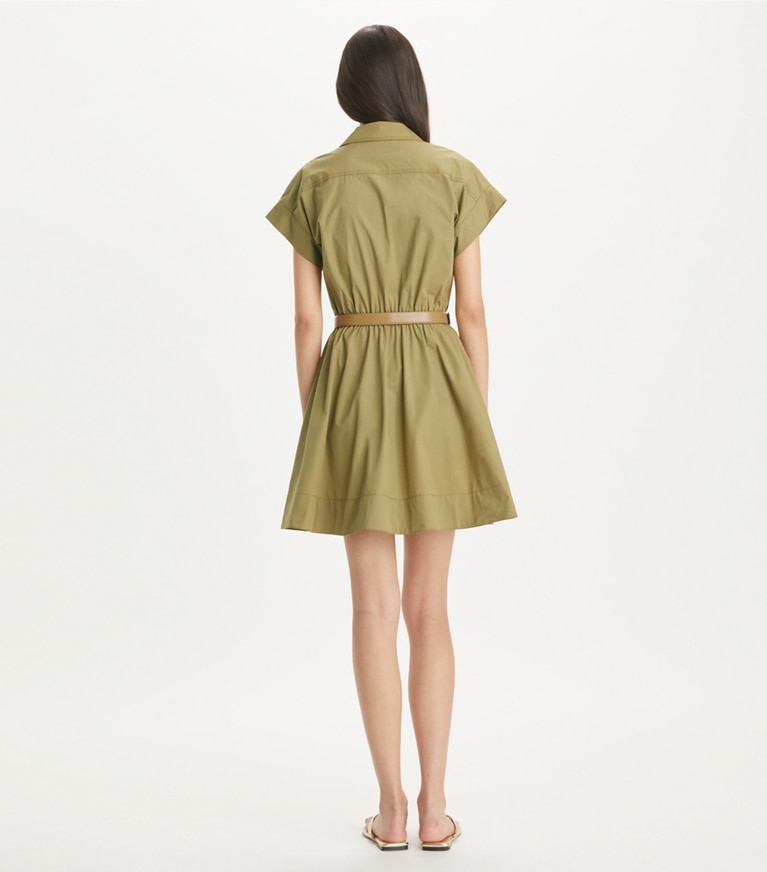 Tory Burch designer dresses Cotton Poplin Shirtdress in Stone Moss front