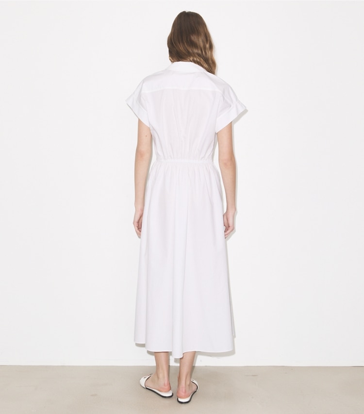 Tory Burch designer dresses Cotton Poplin Shirtdress in White on model back