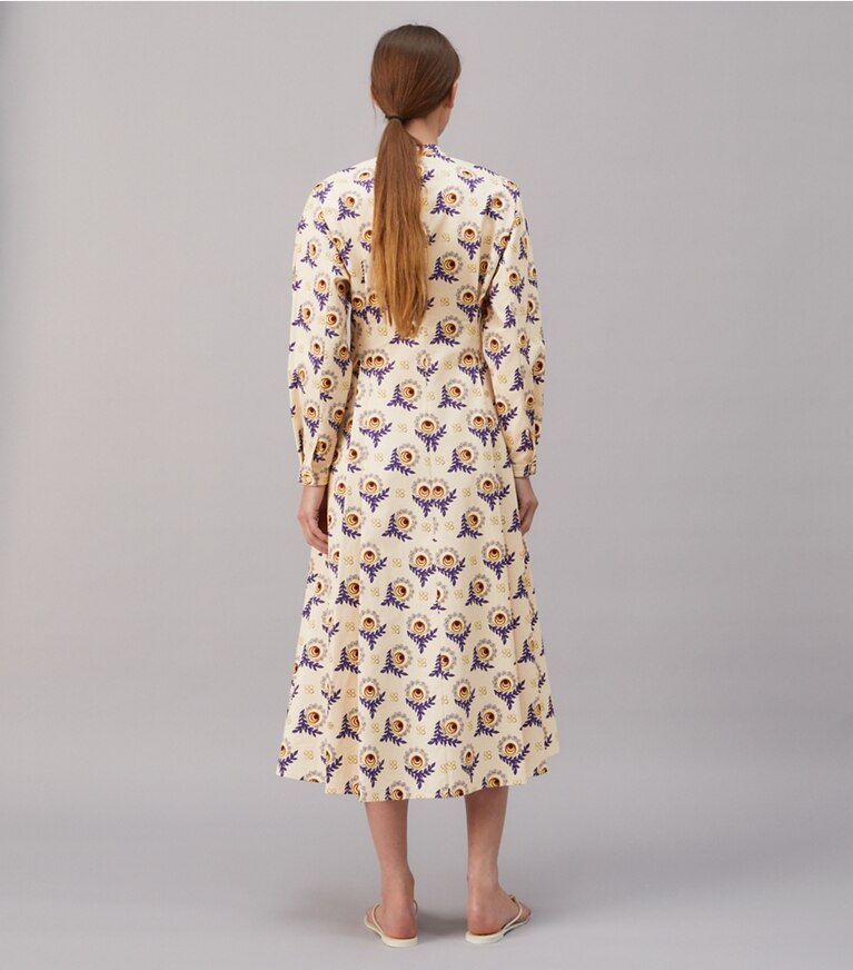 Tory Burch designer dresses Cotton Poplin Shirtdress in FRENCH CREAM MODERNIST BLOOM front