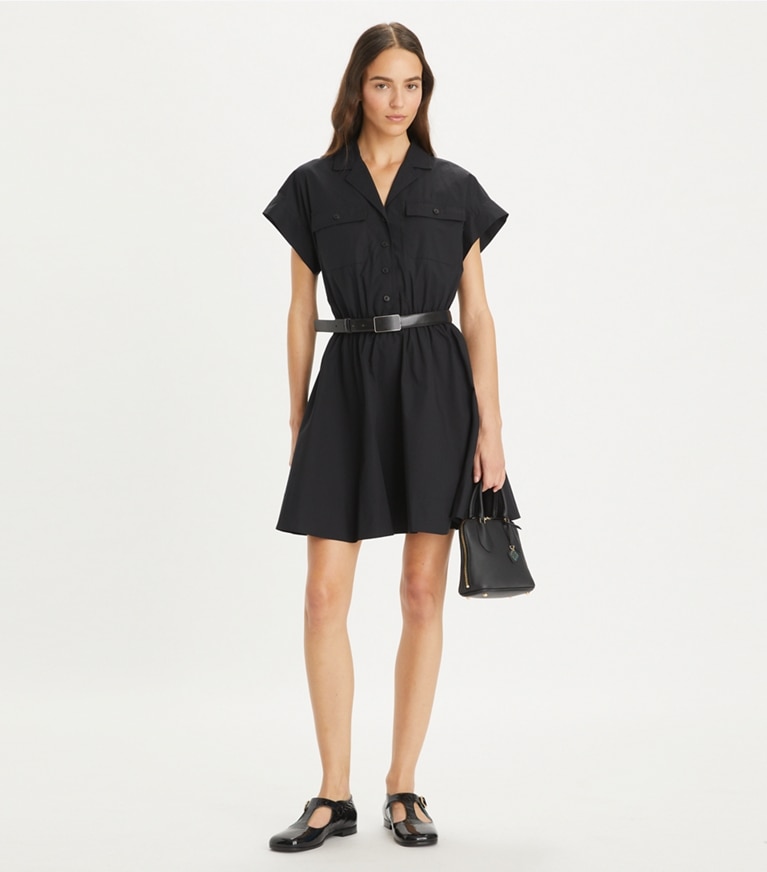 Tory Burch designer dresses Cotton Poplin Shirtdress in Black front