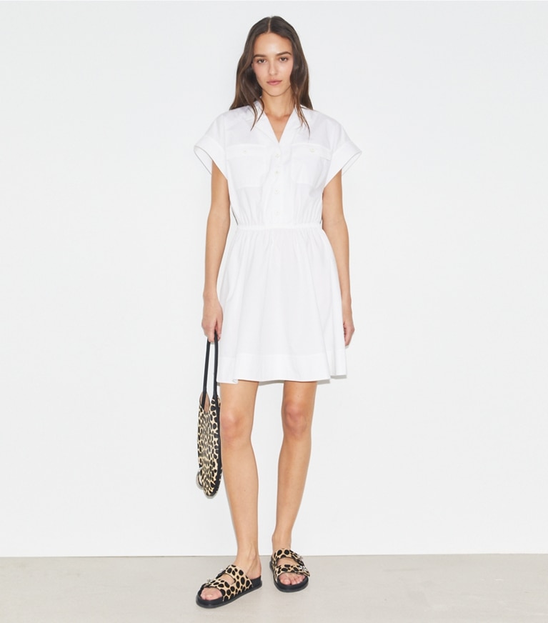 Tory Burch designer dresses Cotton Poplin Shirtdress in White front