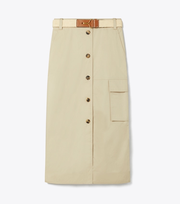 Tory Burch designer bottoms Cotton Poplin Skirt in Natural Khaki front