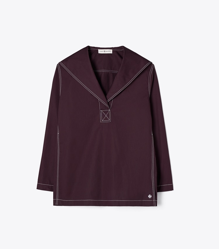 Tory Burch designer tops Cotton Poplin Top in Evening Plum front