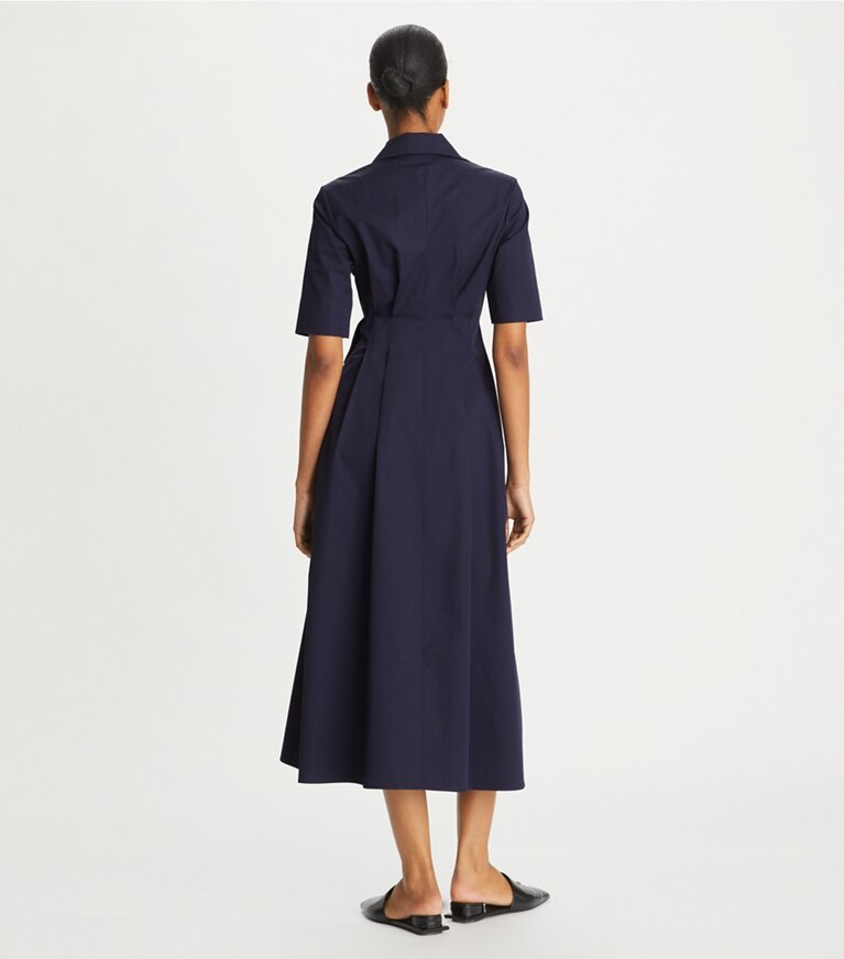 Tory Burch designer dresses Cotton Poplin Wrap Shirtdress in Tory Navy front