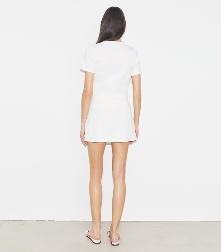 Tory Sport designer tops Cotton Rib T-Shirt in Snow White on model back