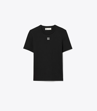 Tory Burch designer tops Cotton Ribbed T-Shirt in Black front