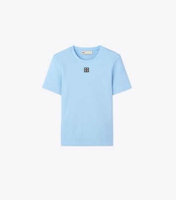 TORY BURCH トリーバーチ サマーニット 刺繍 Tシャツ ストライプ コットン Tシャツ: レディース トップス | Tory Burch JP