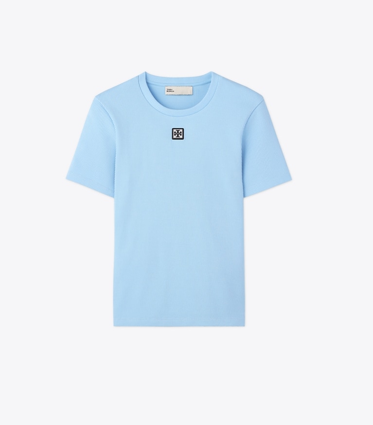 Tory Burch designer トップス コットン リブ Tシャツ in Washed Sky front