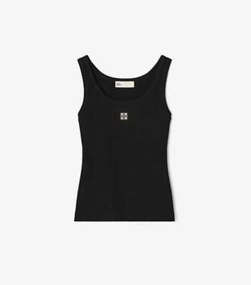 Tory Burch designer tops Cotton Scoop Tank in Black front