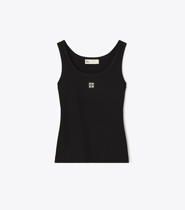 Tory Burch designer トップス コットン スクープ タンクトップ in Black front