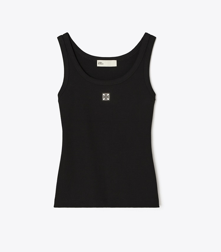 Tory Burch designer tops Cotton Scoop Tank in Black front