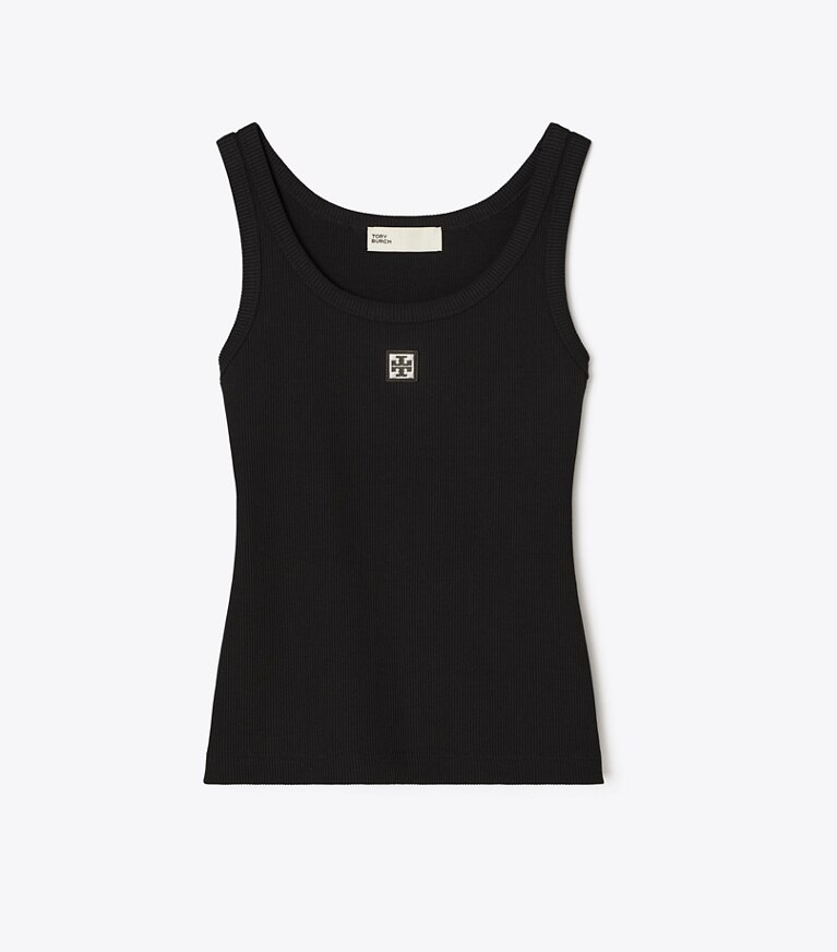 Tory Burch designer tops Cotton Scoop Tank in Black front