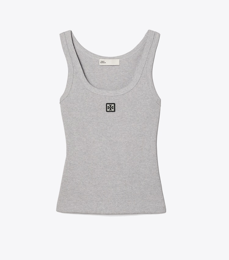 Tory Burch designer tops Cotton Scoop Tank in Medium Heather Gray front