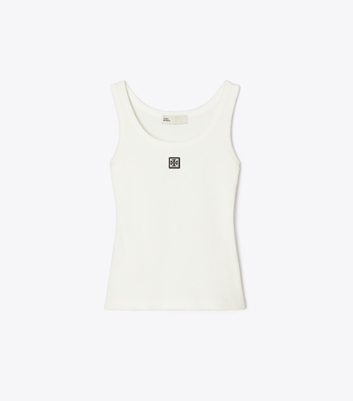 Tory Burch designer tops Cotton Scoop Tank in Snow White front