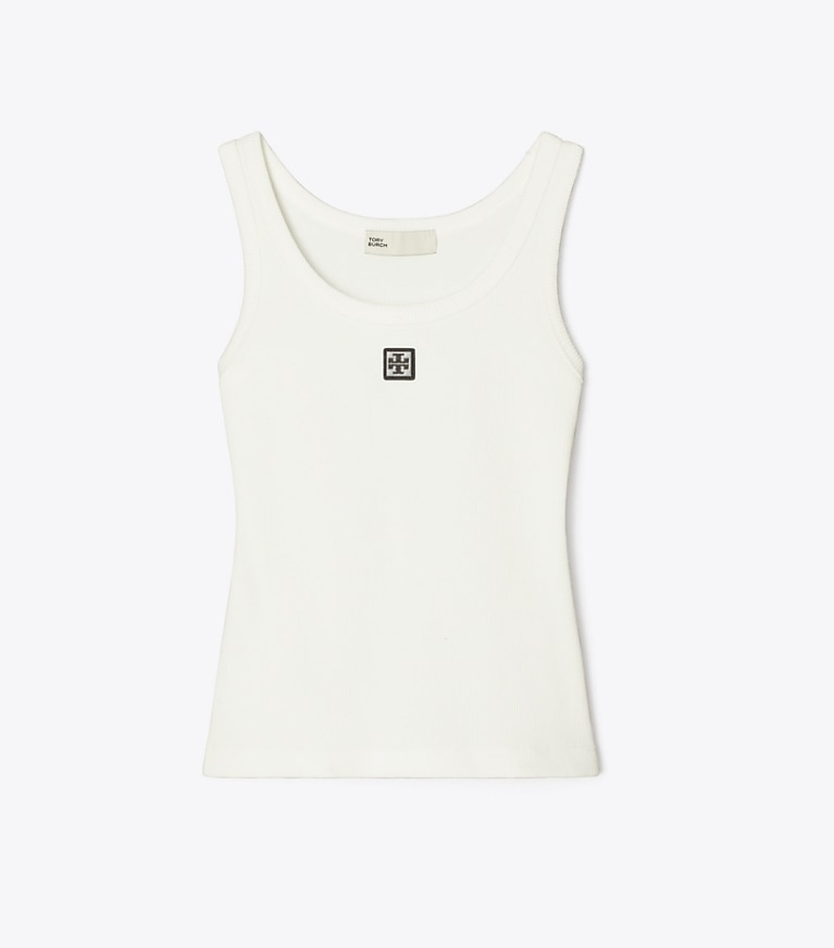 Tory Burch designer tops Cotton Scoop Tank in Snow White front