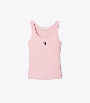 Tory Burch designer トップス コットン スクープ タンクトップ in Light Pink front