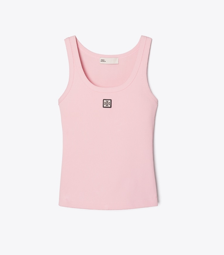 Tory Burch designer トップス コットン スクープ タンクトップ in Light Pink front