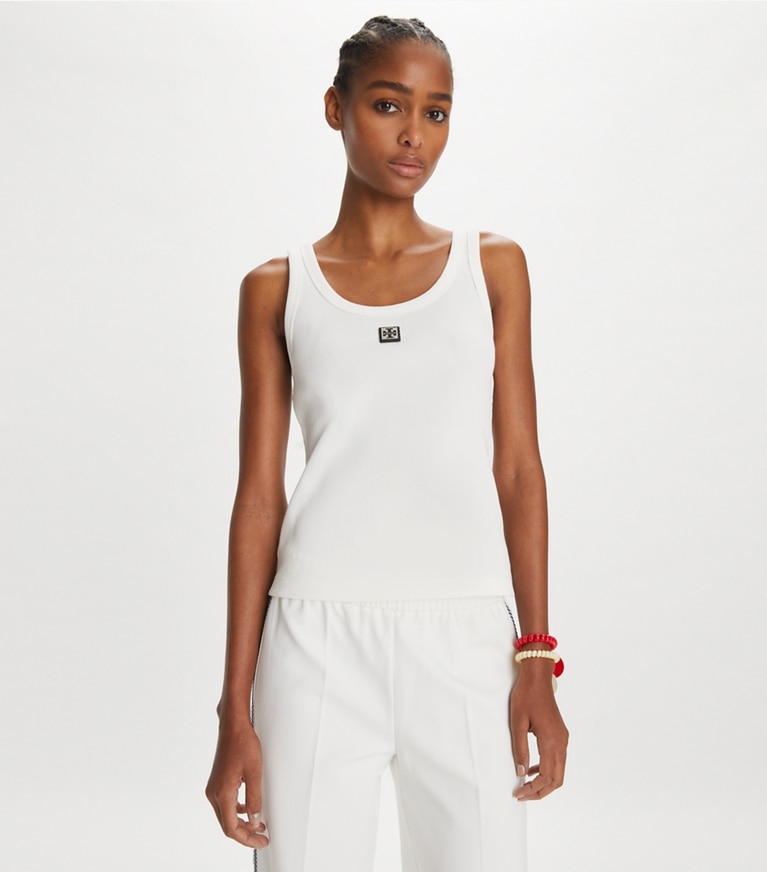 Tory Burch designer tops Cotton Scoop Tank in Snow White front