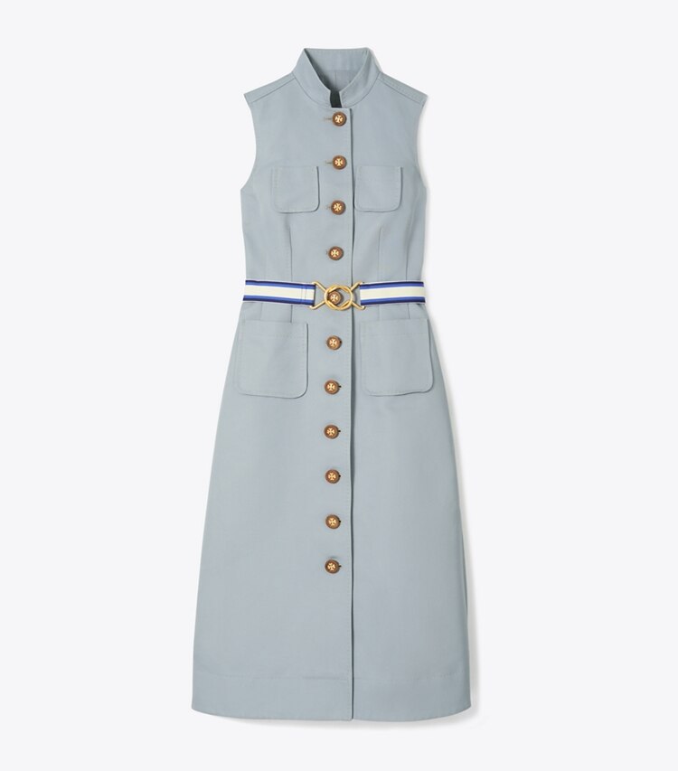 Tory Burch designer dresses Cotton Sgt Pepper Dress in Washed Bluestone front