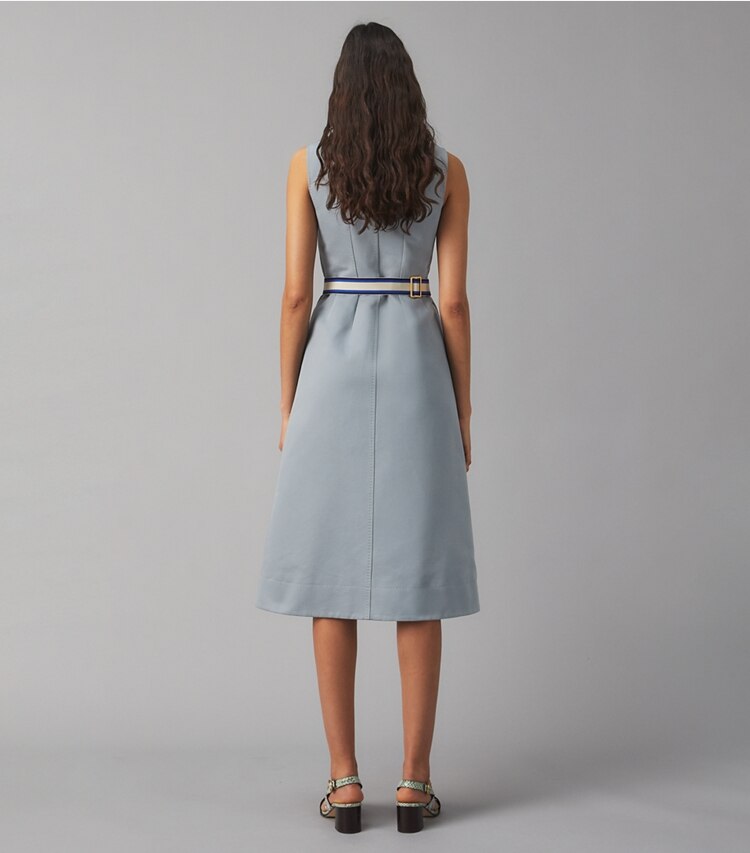 Tory Burch designer dresses Cotton Sgt Pepper Dress in Washed Bluestone on model back