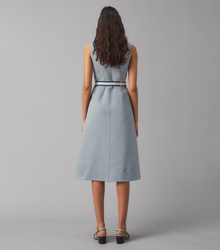 Tory Burch designer dresses Cotton Sgt Pepper Dress in Washed Bluestone front