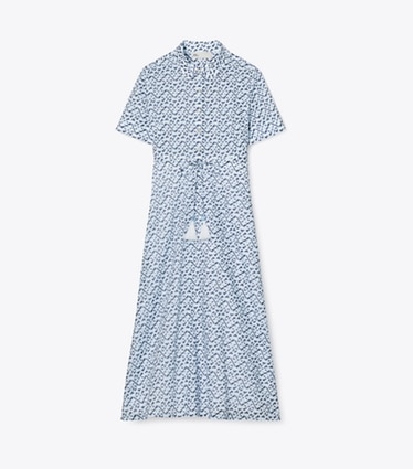 Tory Burch designer カバーアップ コットン シャツドレス in Light Blue Prismatic T Monogram front