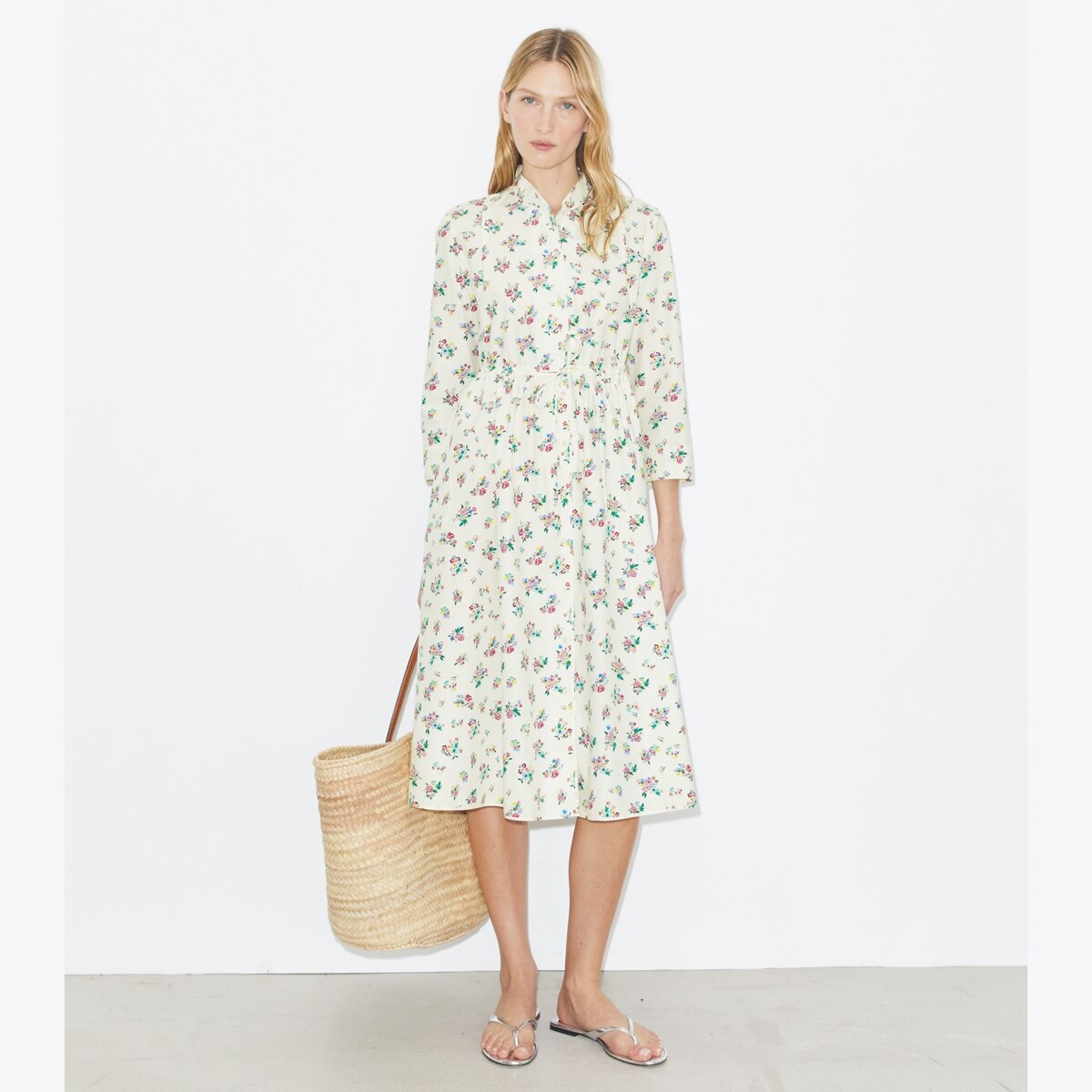 tory burch cotton shirt dress Tory Burch Women's Cinched Cotton Shirtdress in Pale Sand, size 6
