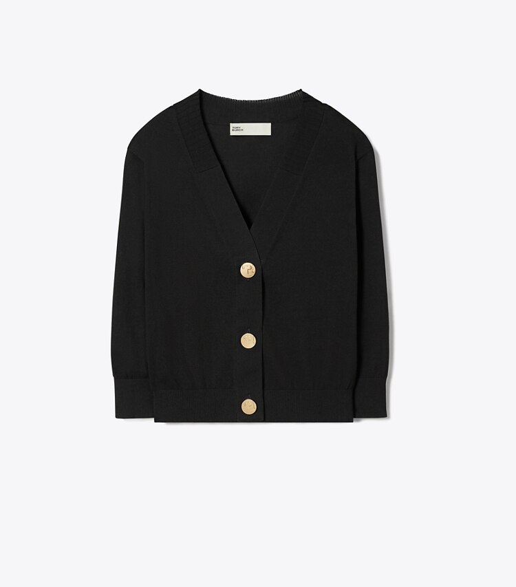 Tory Burch designer セーター コットン シュリンクカーディガン in Black front