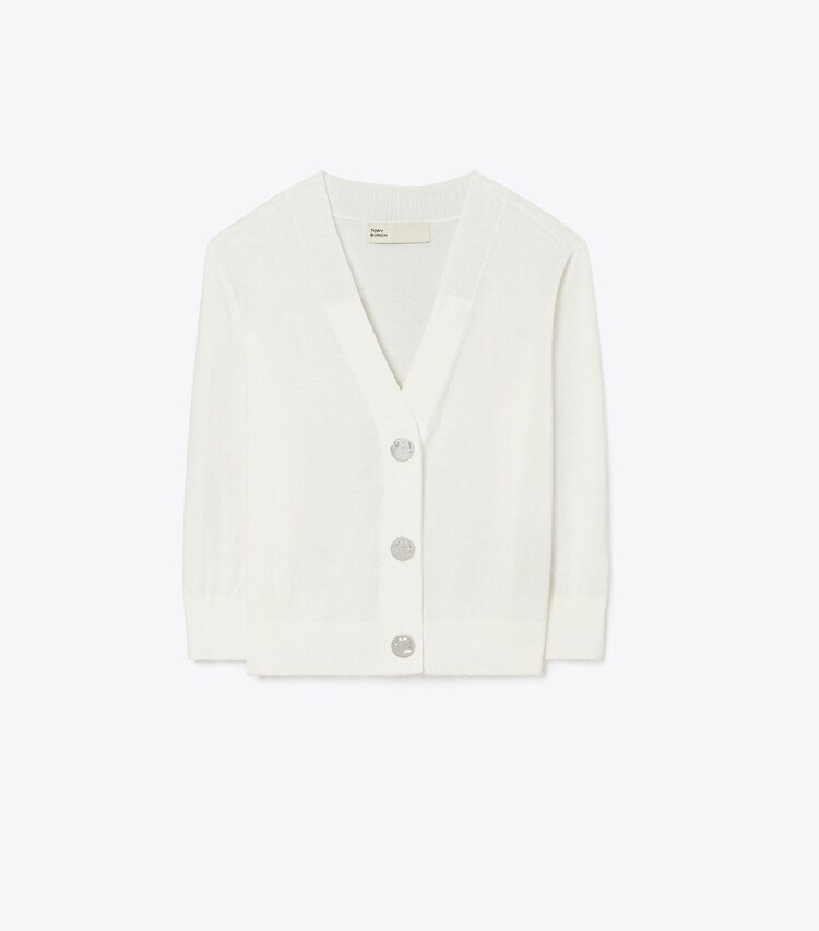 Tory Burch designer セーター コットン シュリンクカーディガン in White front