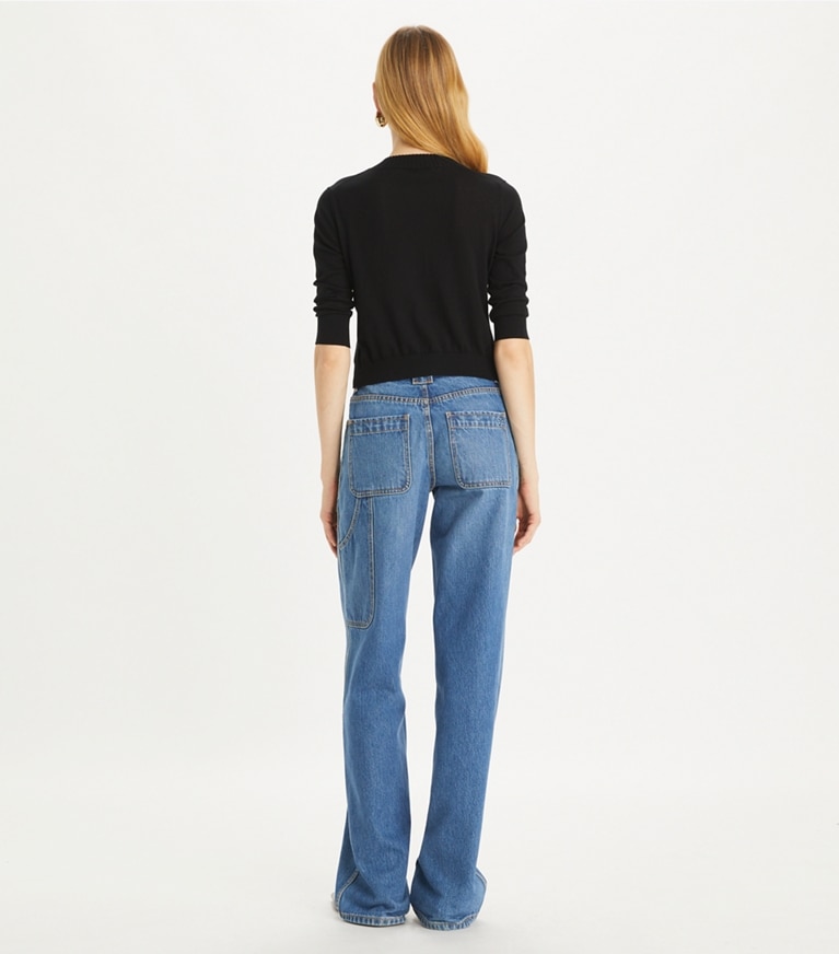 Tory Burch designer セーター コットン シュリンクカーディガン in Black front